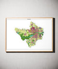 Stadt Ingolstadt Poster als schattierte Reliefkarte, Farbvariante Topographisch, gerahmt an einer Wand #dtk