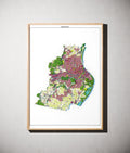 Stadt Rosenheim Poster als schattierte Reliefkarte, Farbvariante Topographisch, gerahmt an einer Wand #dtk