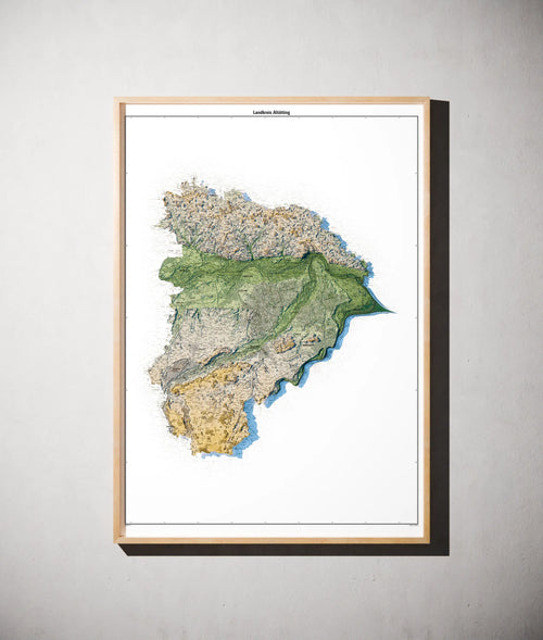 Landkreis Altötting Poster als schattierte Reliefkarte, Farbvariante Salbei, gerahmt an einer Wand #c1