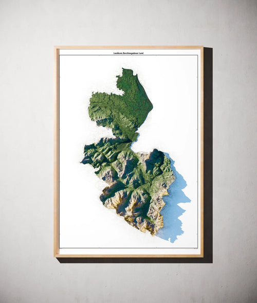 Landkreis Berchtesgadener Land Poster als schattierte Reliefkarte, Farbvariante Salbei, gerahmt an einer Wand #c1