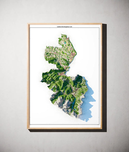 Landkreis Berchtesgadener Land Poster als schattierte Reliefkarte, Farbvariante Topographisch, gerahmt an einer Wand #dtk