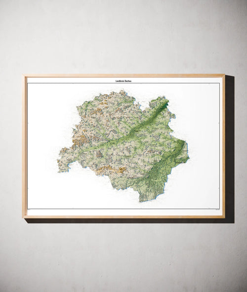 Landkreis Dachau Poster als schattierte Reliefkarte, Farbvariante Salbei, gerahmt an einer Wand #c1