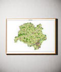 Landkreis Dachau Poster als schattierte Reliefkarte, Farbvariante Topographisch, gerahmt an einer Wand #dtk