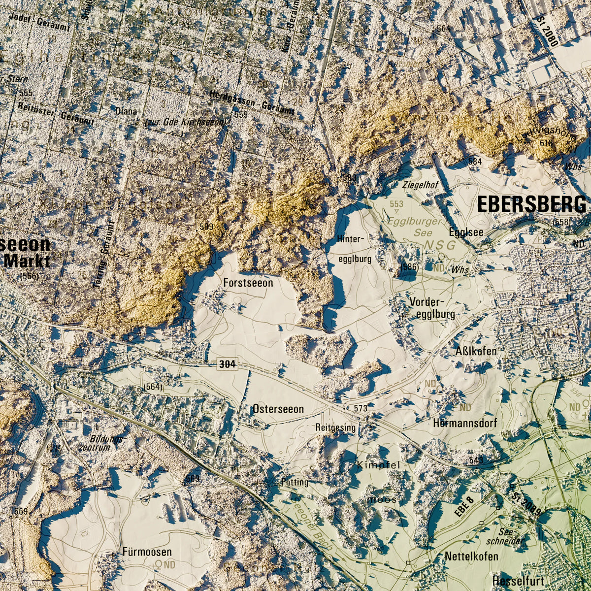 Landkreis Ebersberg Poster, Detailansicht der Reliefkarte in der Farbvariante Salbei #c1