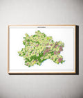 Landkreis Fürstenfeldbruck Poster als schattierte Reliefkarte, Farbvariante Topographisch, gerahmt an einer Wand #dtk