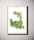 Landkreis München Poster als schattierte Reliefkarte, Farbvariante Topographisch, gerahmt an einer Wand #dtk