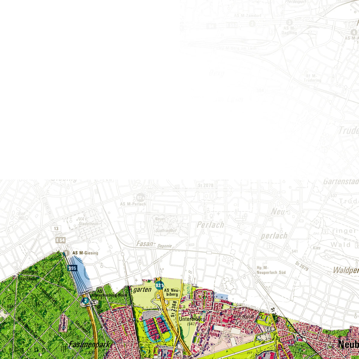 Landkreis München Poster, Detailansicht der Reliefkarte in der Farbvariante Topographisch #dtk