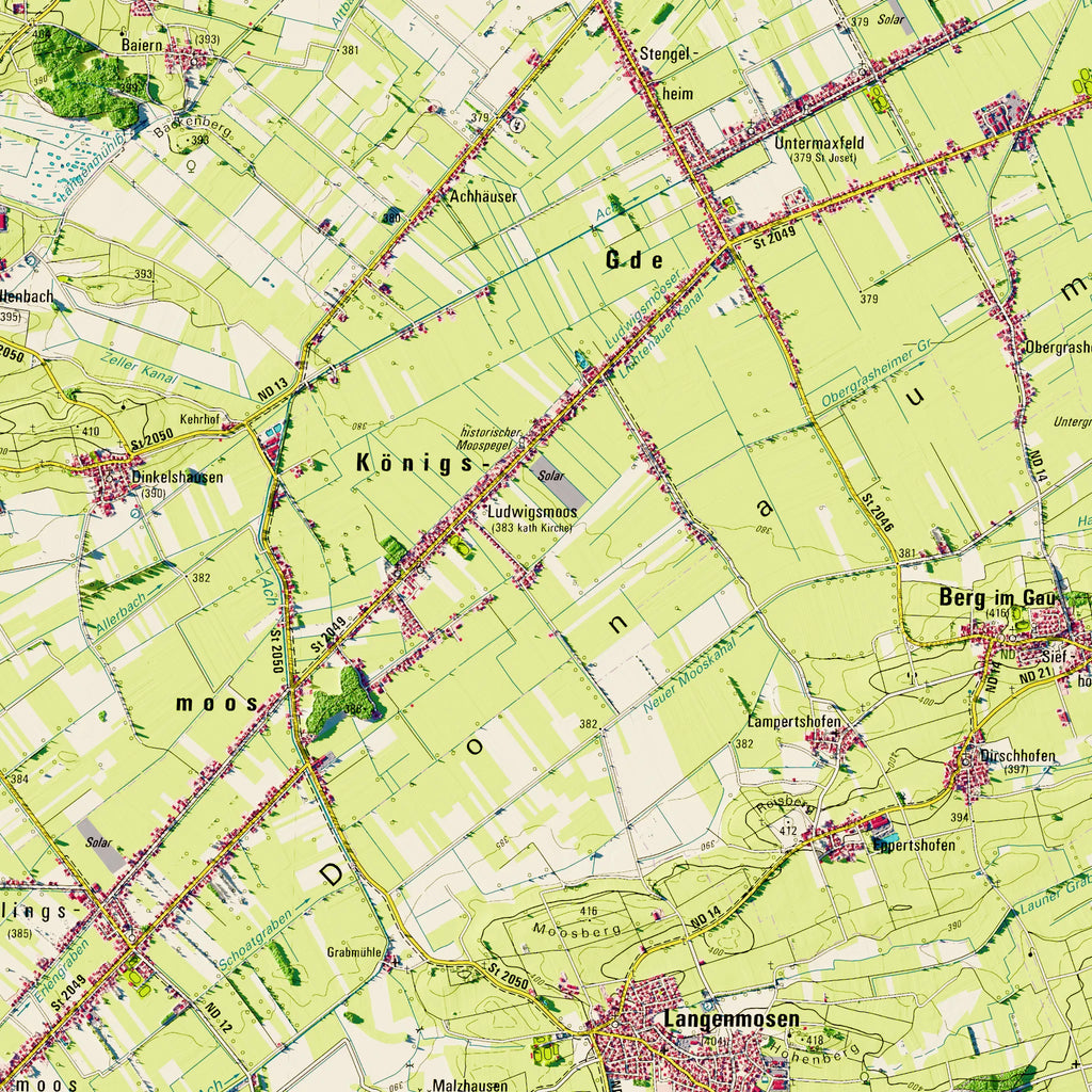 Landkreis Neuburg-Schrobenhausen Poster, Detailansicht der Reliefkarte in der Farbvariante Topographisch #dtk