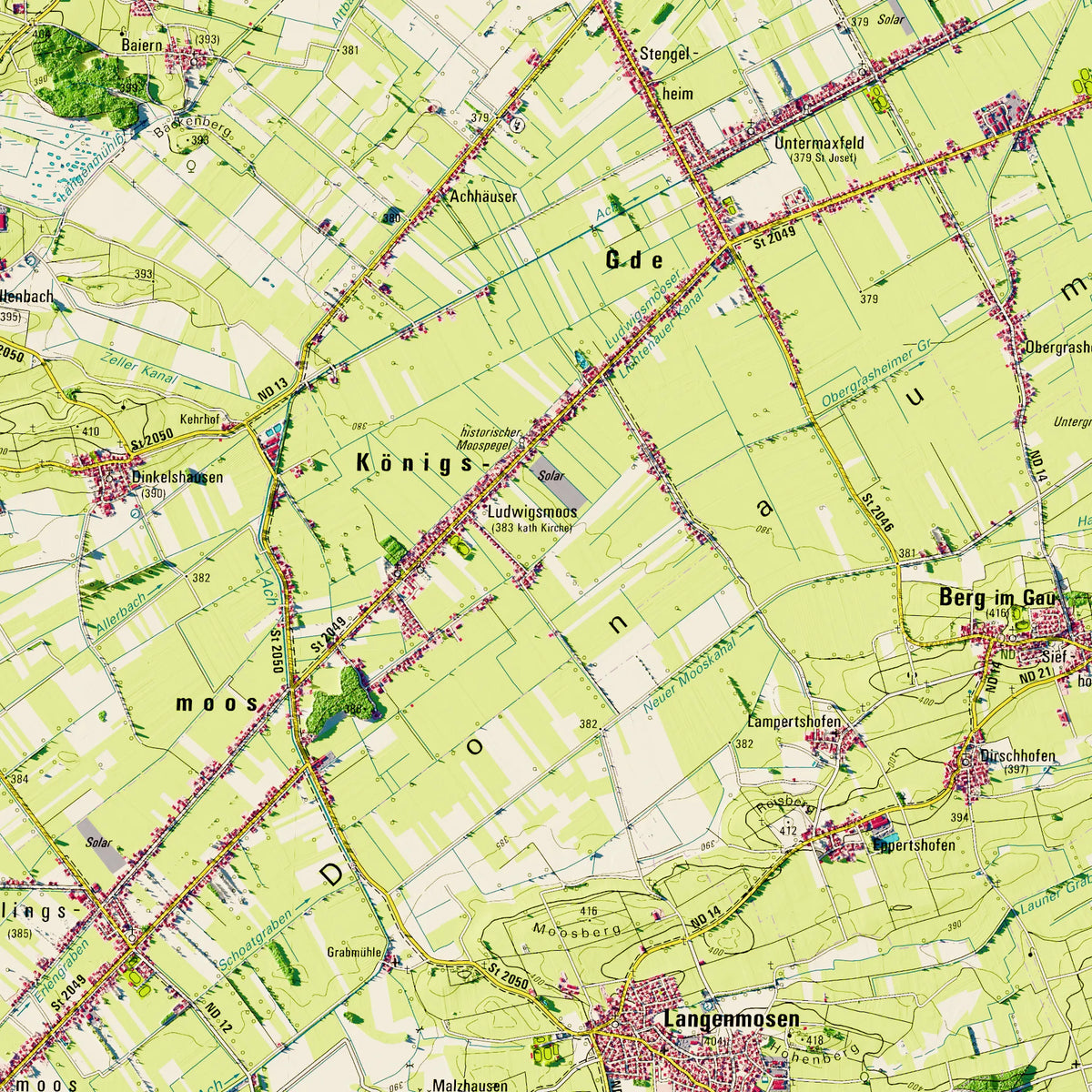 Landkreis Neuburg-Schrobenhausen Poster, Detailansicht der Reliefkarte in der Farbvariante Topographisch #dtk