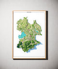 Landkreis Traunstein Poster als schattierte Reliefkarte, Farbvariante Topographisch, gerahmt an einer Wand #dtk