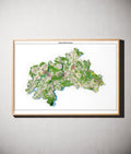 Landkreis Weilheim-Schongau Poster als schattierte Reliefkarte, Farbvariante Topographisch, gerahmt an einer Wand #dtk