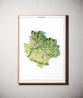 Landkreis Deggendorf Poster als schattierte Reliefkarte, Farbvariante Topographisch, gerahmt an einer Wand #dtk
