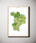 Landkreis Kelheim Poster als schattierte Reliefkarte, Farbvariante Topographisch, gerahmt an einer Wand #dtk