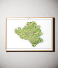 Landkreis Rottal-Inn Poster als schattierte Reliefkarte, Farbvariante Topographisch, gerahmt an einer Wand #dtk