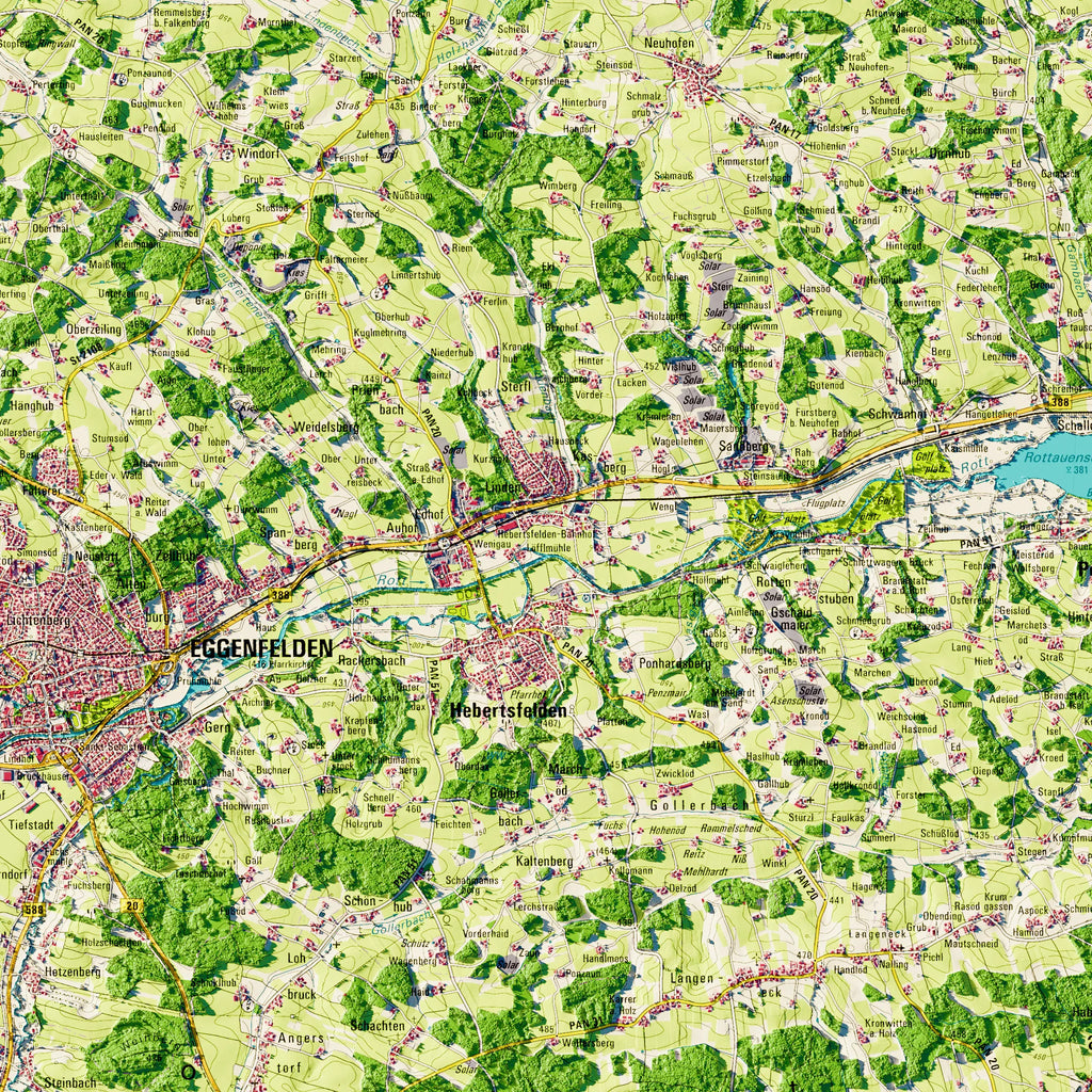 Landkreis Rottal-Inn Poster, Detailansicht der Reliefkarte in der Farbvariante Topographisch #dtk