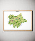 Landkreis Dingolfing-Landau Poster als schattierte Reliefkarte, Farbvariante Topographisch, gerahmt an einer Wand #dtk