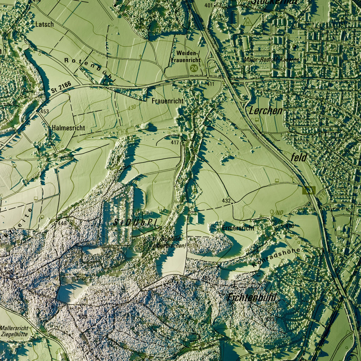 Stadt Weiden i.d.OPf. Poster, Detailansicht der Reliefkarte in der Farbvariante Salbei #c1