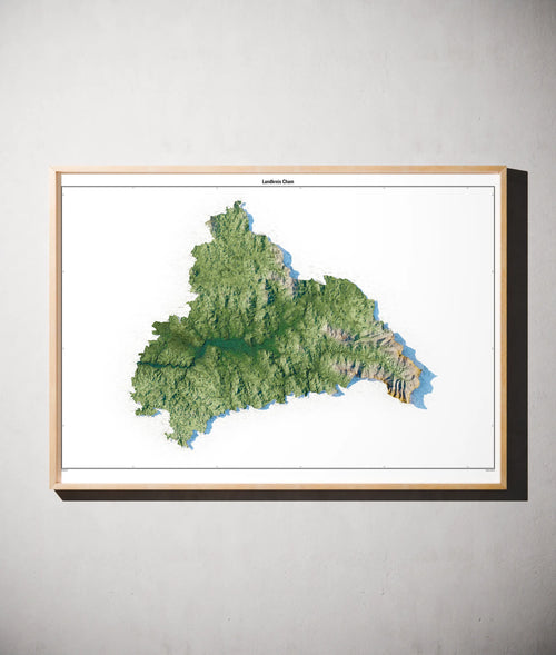 Landkreis Cham Poster als schattierte Reliefkarte, Farbvariante Salbei, gerahmt an einer Wand #c1
