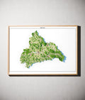 Landkreis Cham Poster als schattierte Reliefkarte, Farbvariante Topographisch, gerahmt an einer Wand #dtk