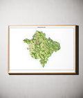 Landkreis Neumarkt i.d.OPf. Poster als schattierte Reliefkarte, Farbvariante Topographisch, gerahmt an einer Wand #dtk