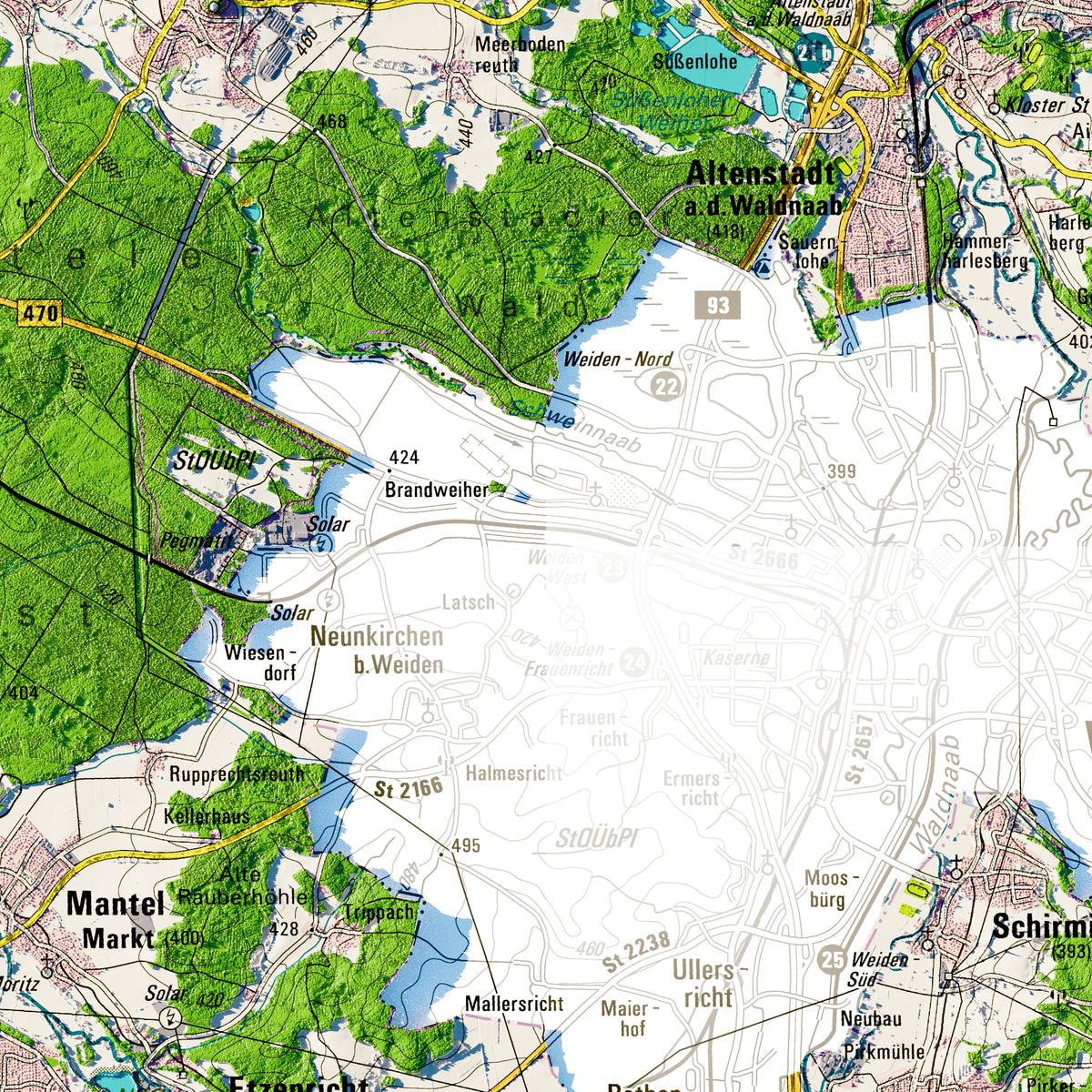 Landkreis Neustadt a.d.Waldnaab Poster, Detailansicht der Reliefkarte in der Farbvariante Topographisch #dtk