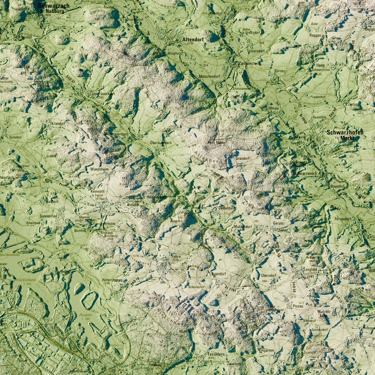 Landkreis Schwandorf Poster, Detailansicht der Reliefkarte in der Farbvariante Salbei #c1