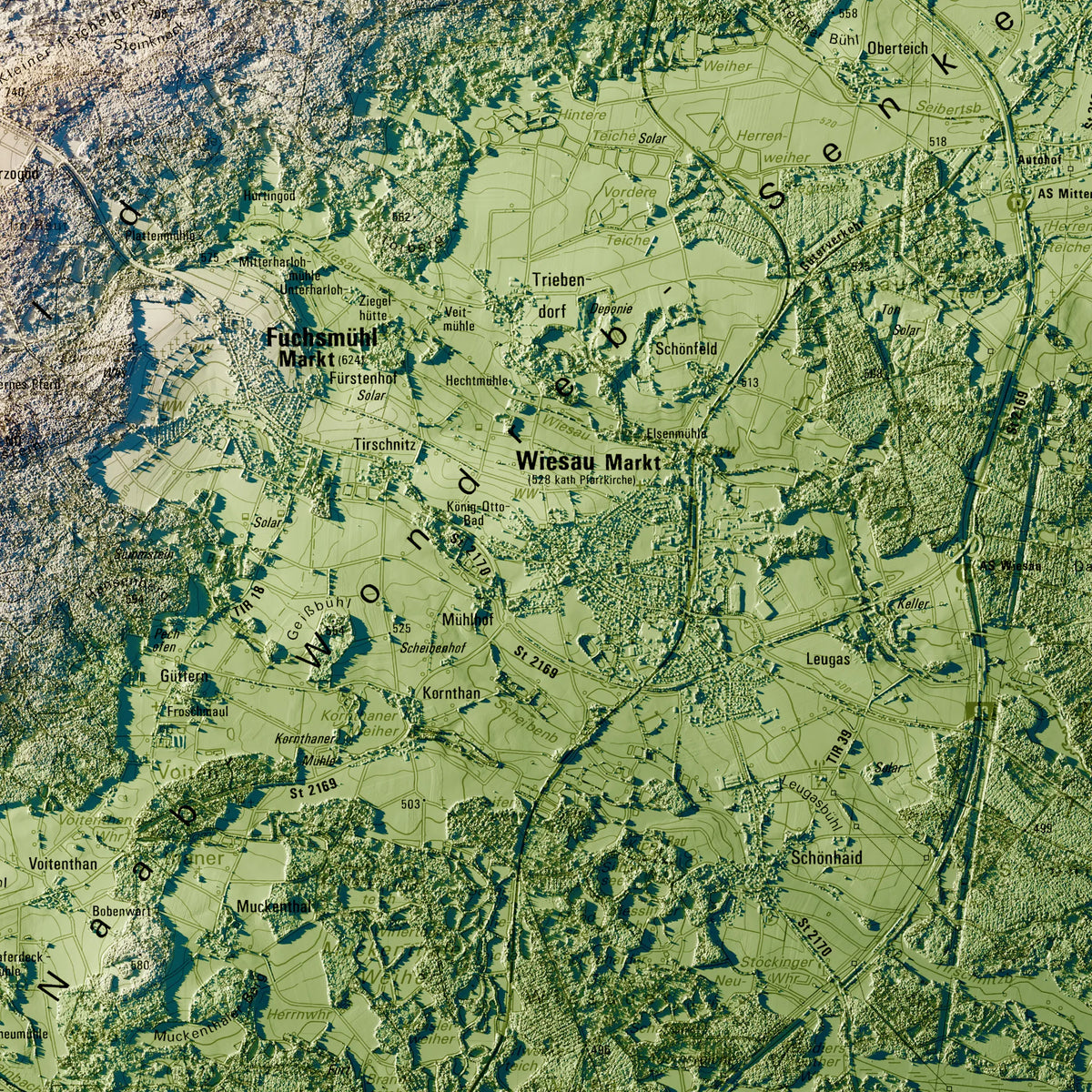 Landkreis Tirschenreuth Poster, Detailansicht der Reliefkarte in der Farbvariante Salbei #c1
