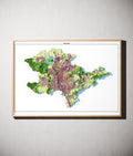 Stadt Coburg Poster als schattierte Reliefkarte, Farbvariante Topographisch, gerahmt an einer Wand #dtk