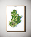 Landkreis Kronach Poster als schattierte Reliefkarte, Farbvariante Topographisch, gerahmt an einer Wand #dtk