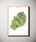 Landkreis Kulmbach Poster als schattierte Reliefkarte, Farbvariante Topographisch, gerahmt an einer Wand #dtk