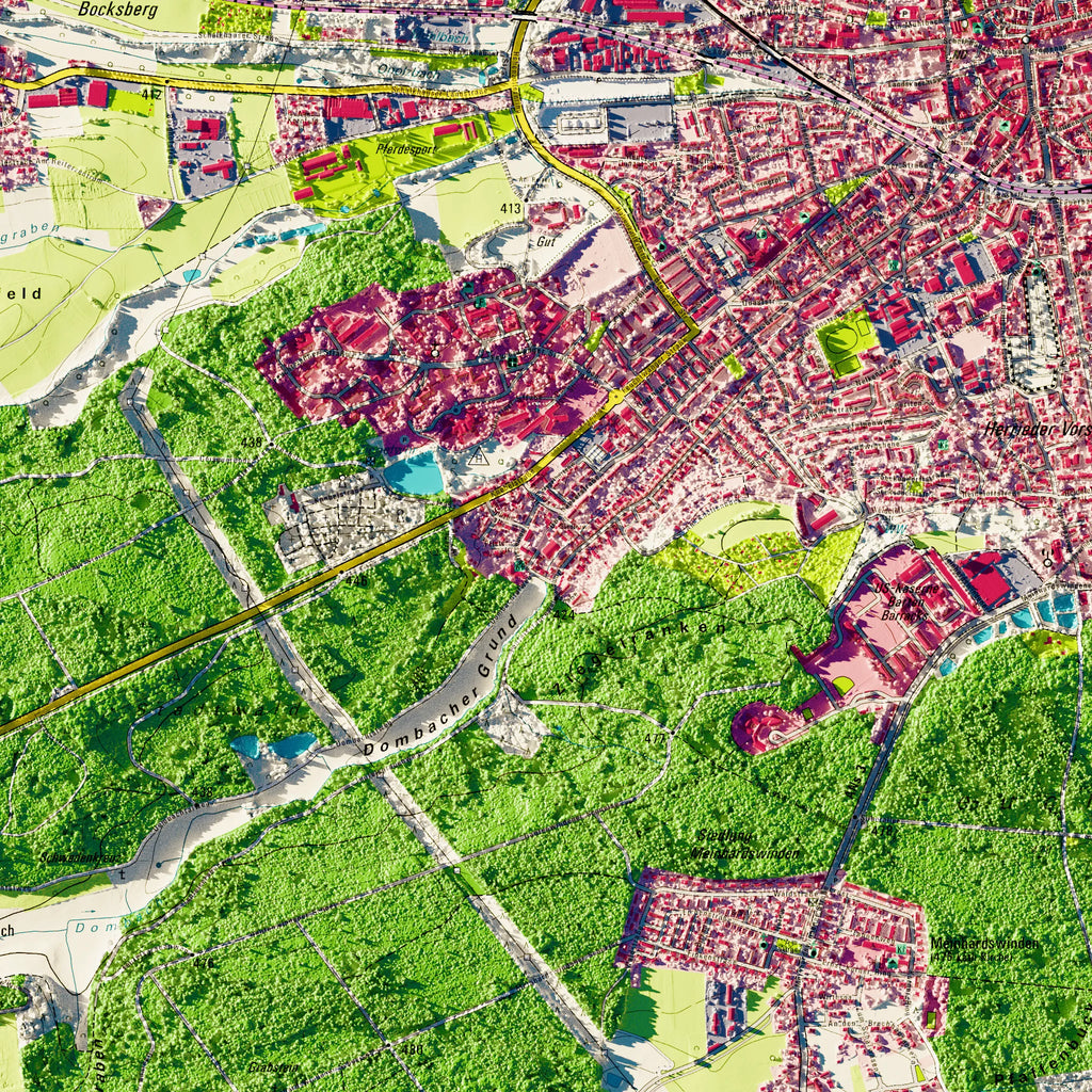Stadt Ansbach Poster, Detailansicht der Reliefkarte in der Farbvariante Topographisch #dtk