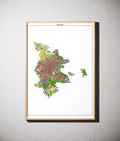 Stadt Nürnberg Poster als schattierte Reliefkarte, Farbvariante Topographisch, gerahmt an einer Wand #dtk