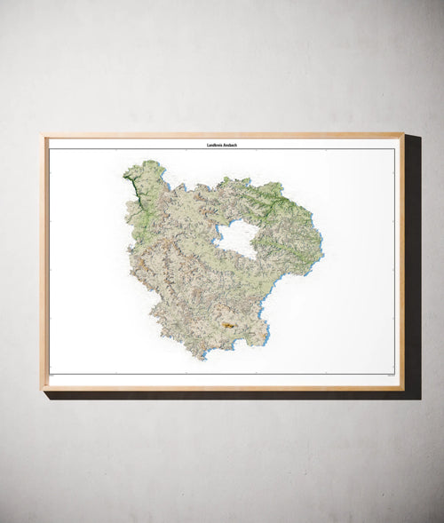 Landkreis Ansbach Poster als schattierte Reliefkarte, Farbvariante Salbei, gerahmt an einer Wand #c1