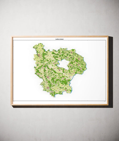 Landkreis Ansbach Poster als schattierte Reliefkarte, Farbvariante Topographisch, gerahmt an einer Wand #dtk