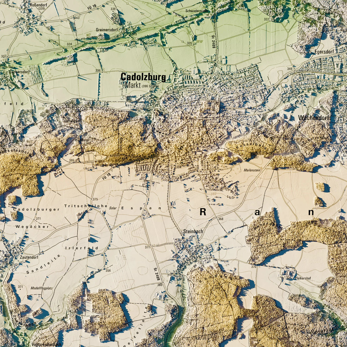 Landkreis Fürth Poster, Detailansicht der Reliefkarte in der Farbvariante Salbei #c1