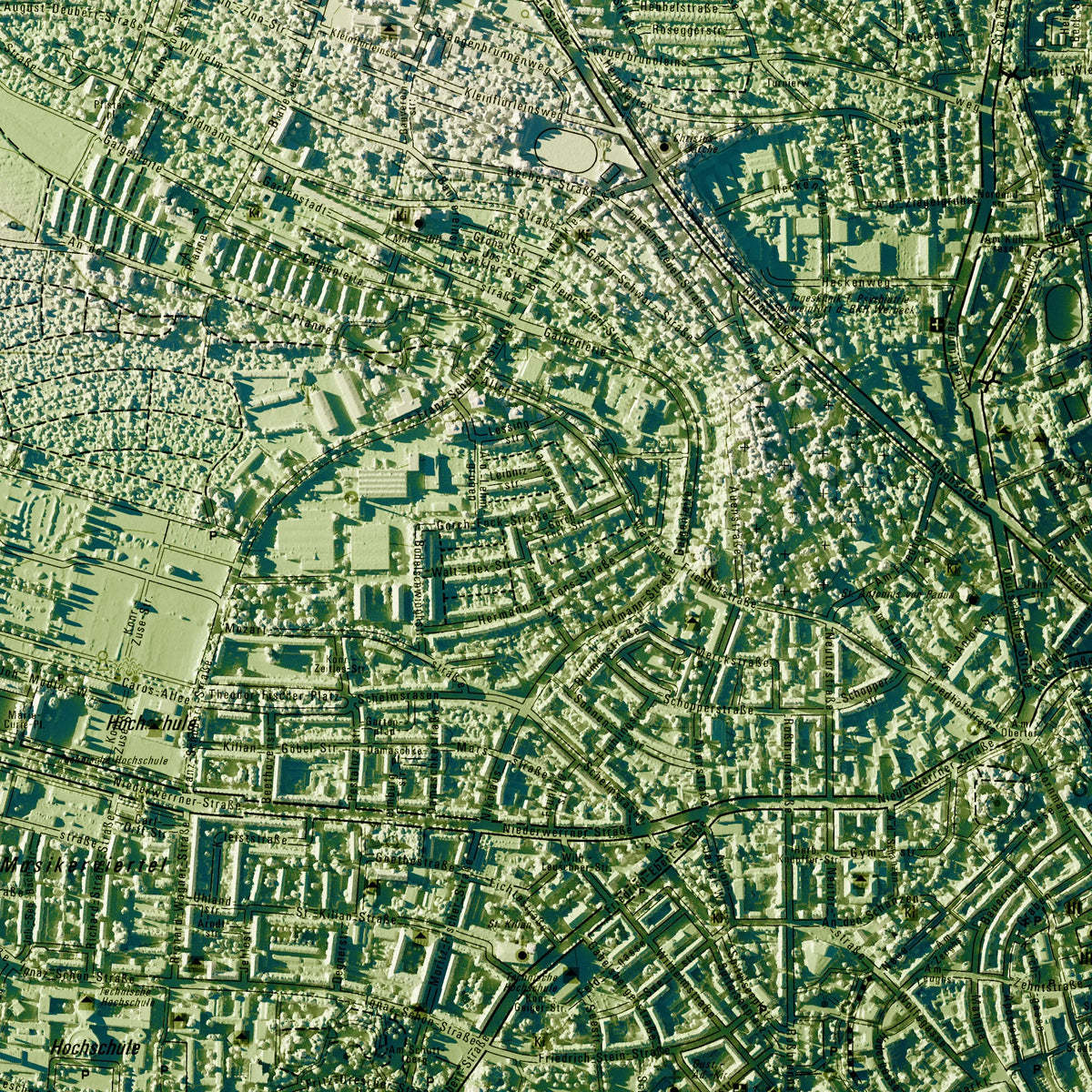 Stadt Schweinfurt Poster, Detailansicht der Reliefkarte in der Farbvariante Salbei #c1