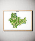 Landkreis Bad Kissingen Poster als schattierte Reliefkarte, Farbvariante Topographisch, gerahmt an einer Wand #dtk