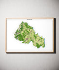 Landkreis Rhön-Grabfeld Poster als schattierte Reliefkarte, Farbvariante Topographisch, gerahmt an einer Wand #dtk