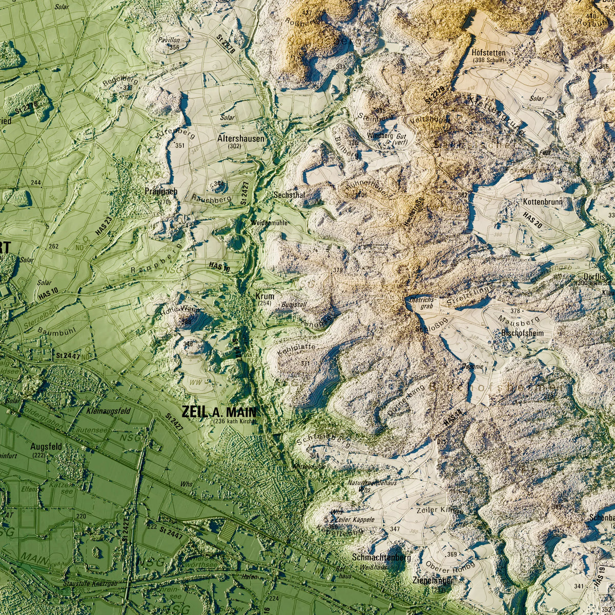 Landkreis Haßberge Poster, Detailansicht der Reliefkarte in der Farbvariante Salbei #c1
