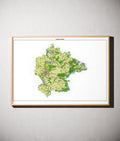 Landkreis Kitzingen Poster als schattierte Reliefkarte, Farbvariante Topographisch, gerahmt an einer Wand #dtk