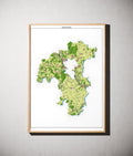 Landkreis Würzburg Poster als schattierte Reliefkarte, Farbvariante Topographisch, gerahmt an einer Wand #dtk