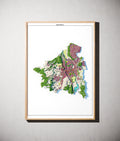 Stadt Kaufbeuren Poster als schattierte Reliefkarte, Farbvariante Topographisch, gerahmt an einer Wand #dtk