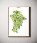 Landkreis Aichach-Friedberg Poster als schattierte Reliefkarte, Farbvariante Topographisch, gerahmt an einer Wand #dtk