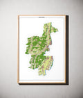 Landkreis Augsburg Poster als schattierte Reliefkarte, Farbvariante Topographisch, gerahmt an einer Wand #dtk