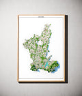 Landkreis Ostallgäu Poster als schattierte Reliefkarte, Farbvariante Topographisch, gerahmt an einer Wand #dtk