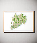 Landkreis Unterallgäu Poster als schattierte Reliefkarte, Farbvariante Topographisch, gerahmt an einer Wand #dtk