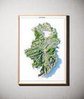 Landkreis Oberallgäu Poster als schattierte Reliefkarte, Farbvariante Topographisch, gerahmt an einer Wand #dtk